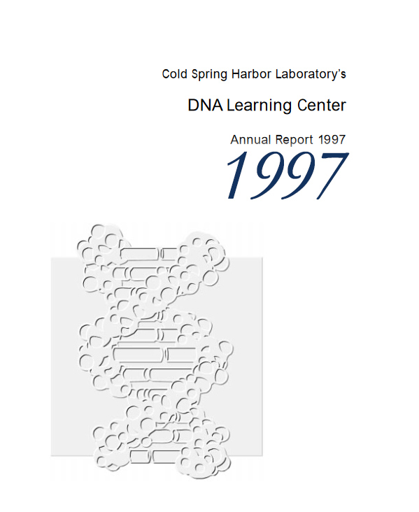 Annual report cover with black and white graphic of DNA